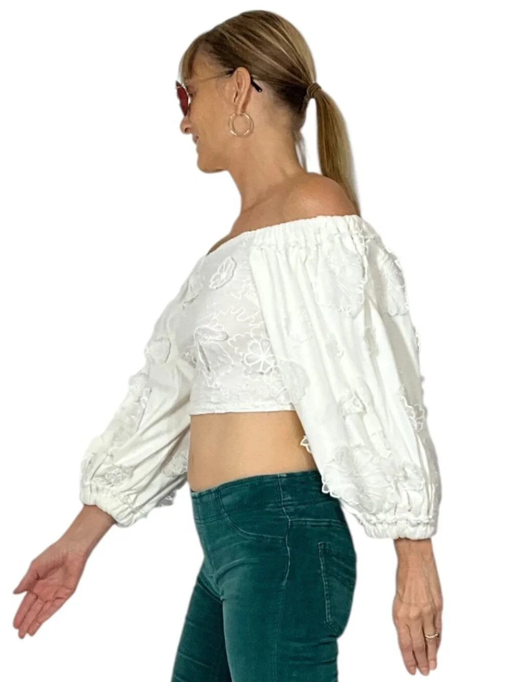 Free People Icing On Blouse Top XS Floral Lace Cropped Off-The-Shoulder